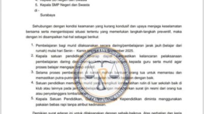 Dindik Surabaya Terapkan Pembelajaran Daring 1–4 September Demi Keamanan Siswa